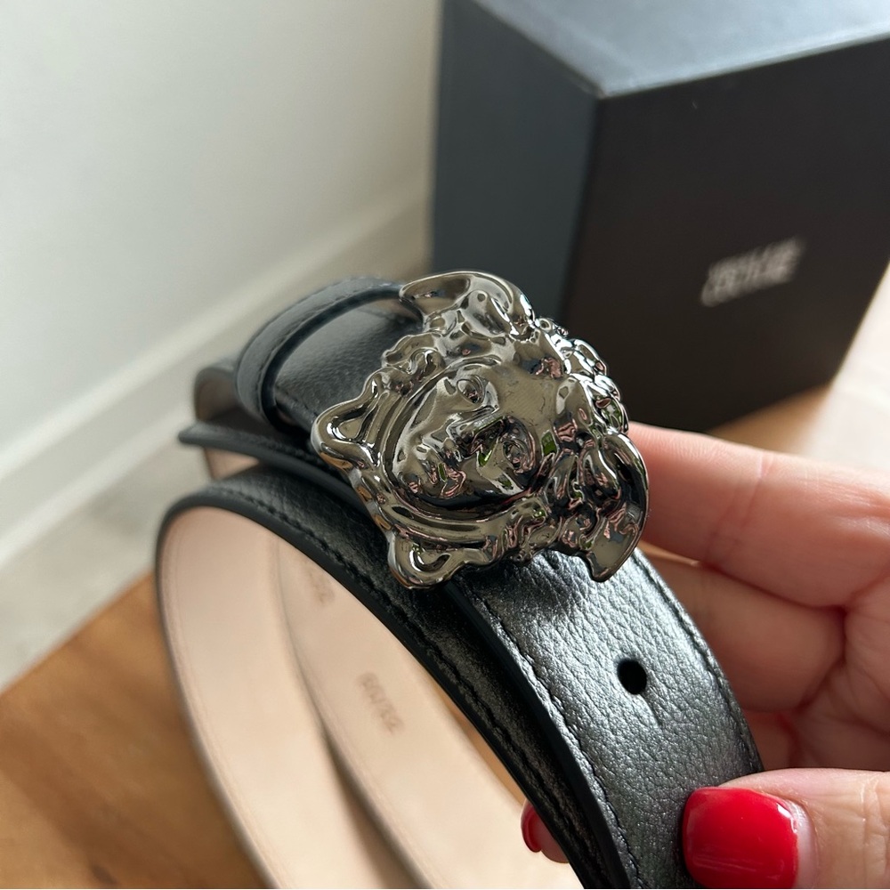 NWT Versace La Medusa Head Gunmetal Leather Belt - Picture 5 of 15